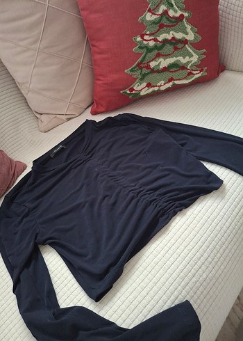 Siyah Drapeli Uzun Kollu Kadın Bluz - Görsel 2