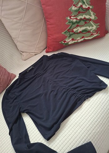 Siyah Drapeli Uzun Kollu Kadın Bluz - Görsel 3