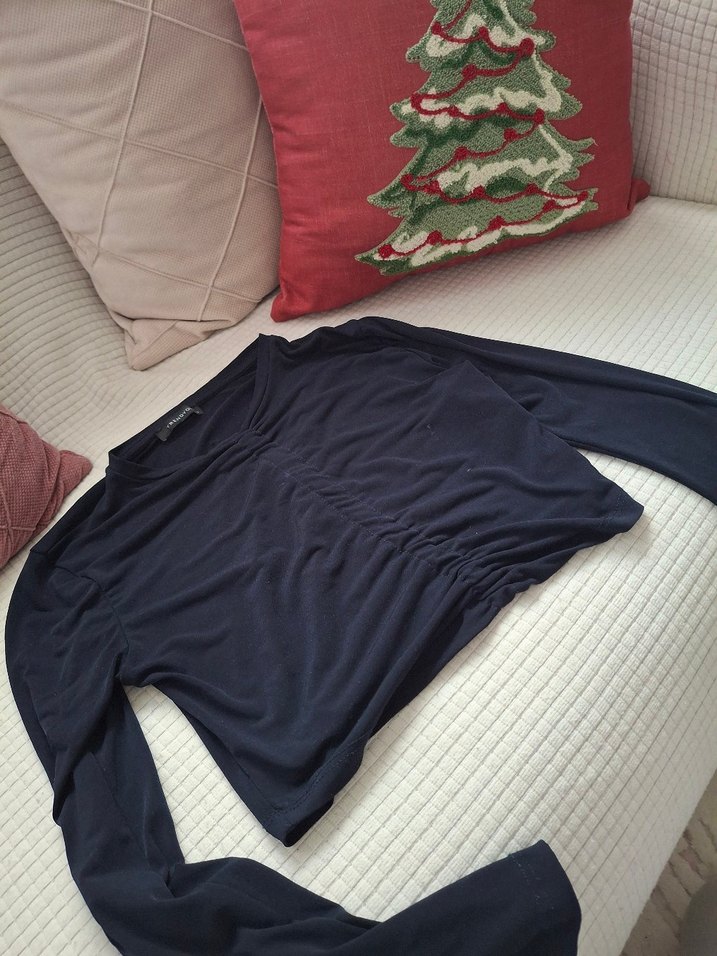 Siyah Drapeli Uzun Kollu Kadın Bluz - Görsel 2