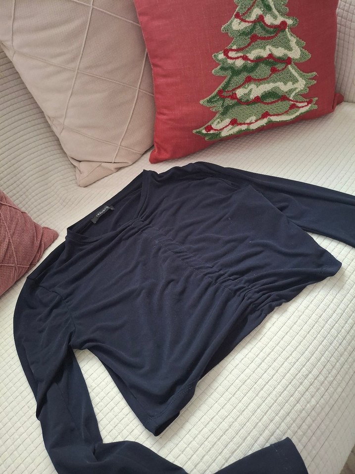 Siyah Drapeli Uzun Kollu Kadın Bluz - Görsel 3