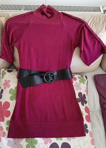 m Beden Bordo Kemerli Tunik