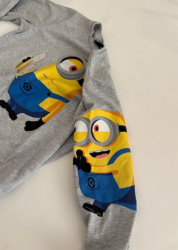 Pamuklu Erkek Çocuk Gri Minyon Baskılı Sweatshirt - Görsel 2