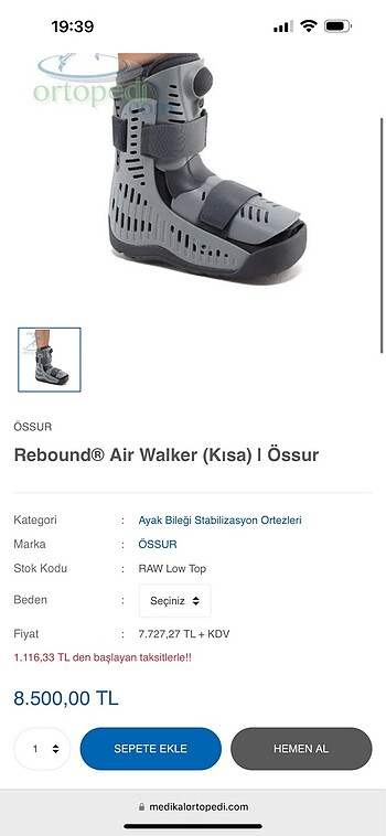 Rebound Air Walker (Kısa) Össur M