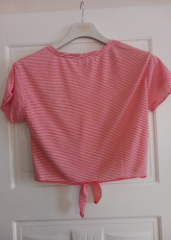 Kız Çocuk Kırmızı Çizgili Kısa Kollu Tişört - Görsel 3