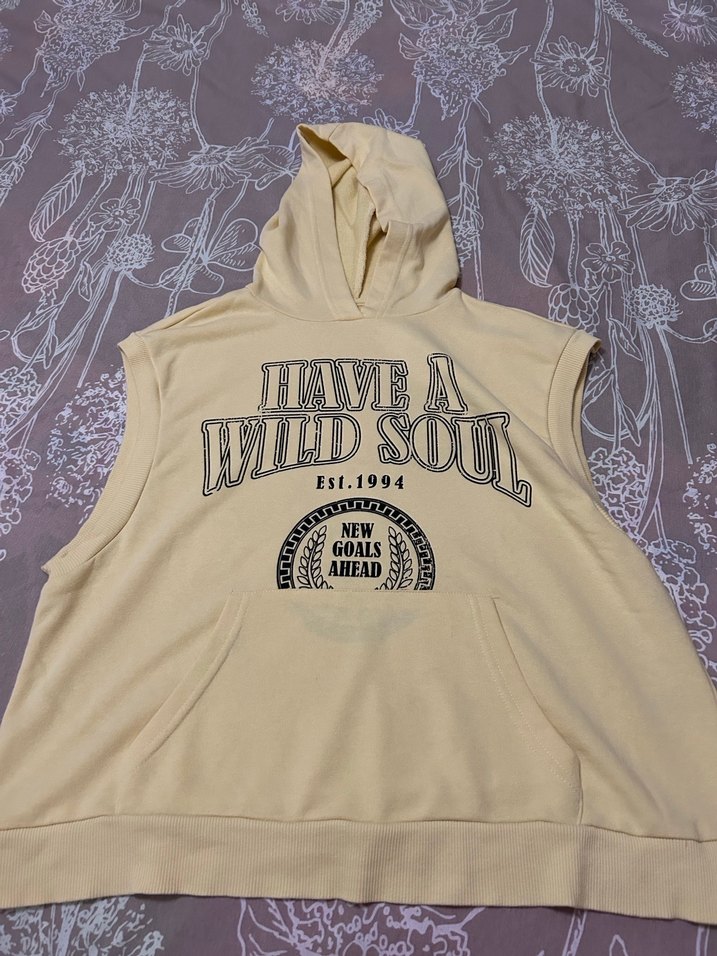 Sarı Kapüşonlu Kolsuz Sweatshirt - Görsel 3