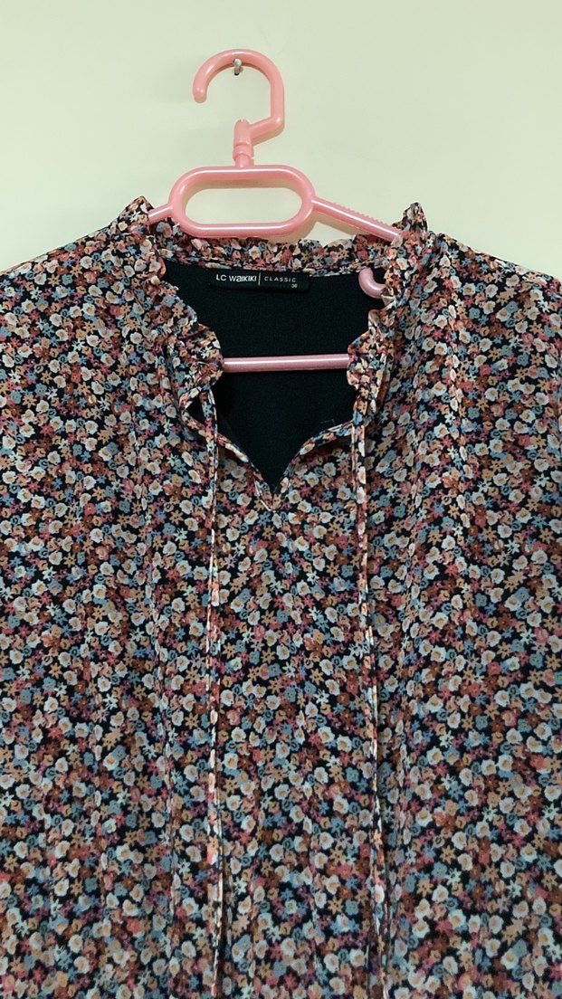 Bohem Uzun Kollu V Yaka Bağcıklı Elbise - Görsel 2