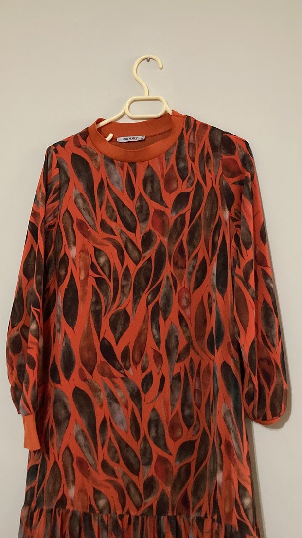 Uzun Kol Bağlama Desenli Bohem Elbise - Görsel 2