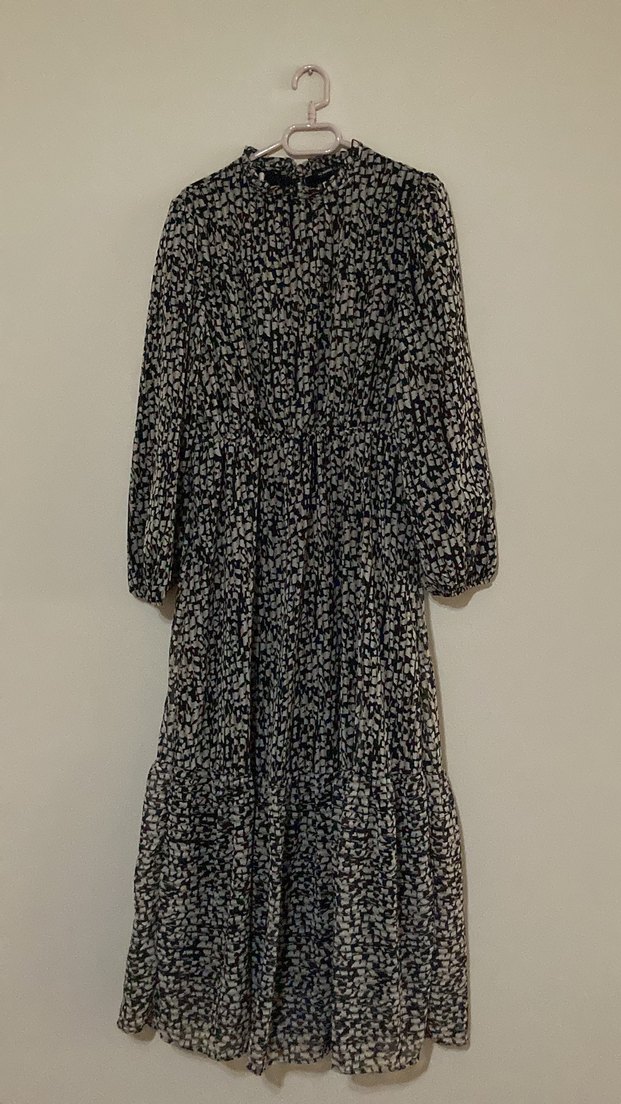 Gri Desenli Uzun Elbise - Görsel 3