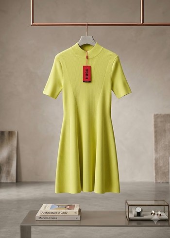 Hugo Boss Canli Limon Sarisi Minimal Elbise