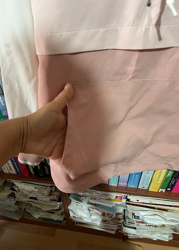 l Beden beyaz Renk ZARA Beyaz ve Pembe Kapüşonlu Sweatshirt
