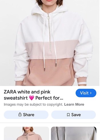 ZARA Beyaz ve Pembe Kapüşonlu Sweatshirt
