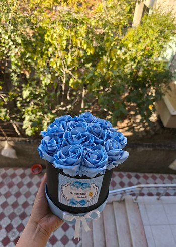 Mavi Gül Desenli Dekoratif Vazo - Görsel 4