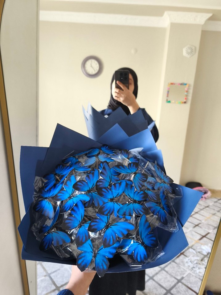 Mavi Kelebekli Işıklı Buket - Görsel 3