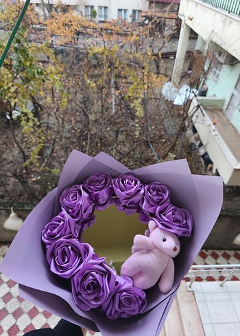 Pastel Mor Gül ve Peluş Ayı Buketi - Görsel 2