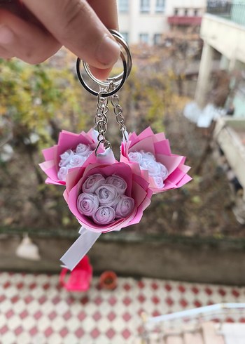 Pembe Püsküllü Bohem Kadın Anahtarlık - Görsel 3