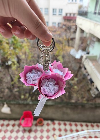 Pembe Püsküllü Bohem Kadın Anahtarlık - Görsel 2