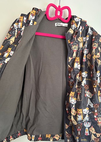 Fermuarlı Çok Renkli Kedi Desenli Ceket - Görsel 3