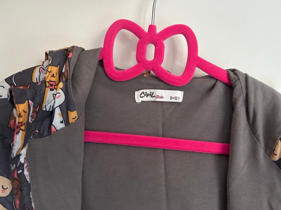 Fermuarlı Çok Renkli Kedi Desenli Ceket - Görsel 4