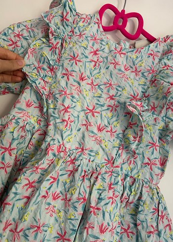 Çiçek Desenli Kız Elbisesi, Fırfırlı, Kısa Kollu - Görsel 2