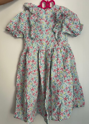 Çiçek Desenli Kız Elbisesi, Fırfırlı, Kısa Kollu - Görsel 3