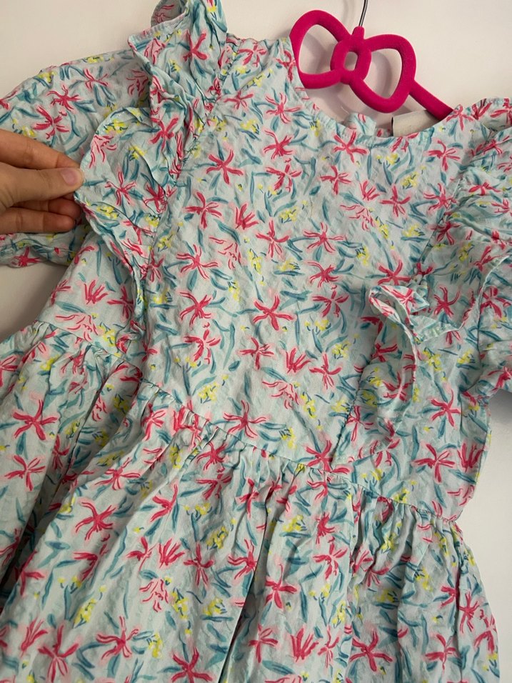 Çiçek Desenli Kız Elbisesi, Fırfırlı, Kısa Kollu - Görsel 2