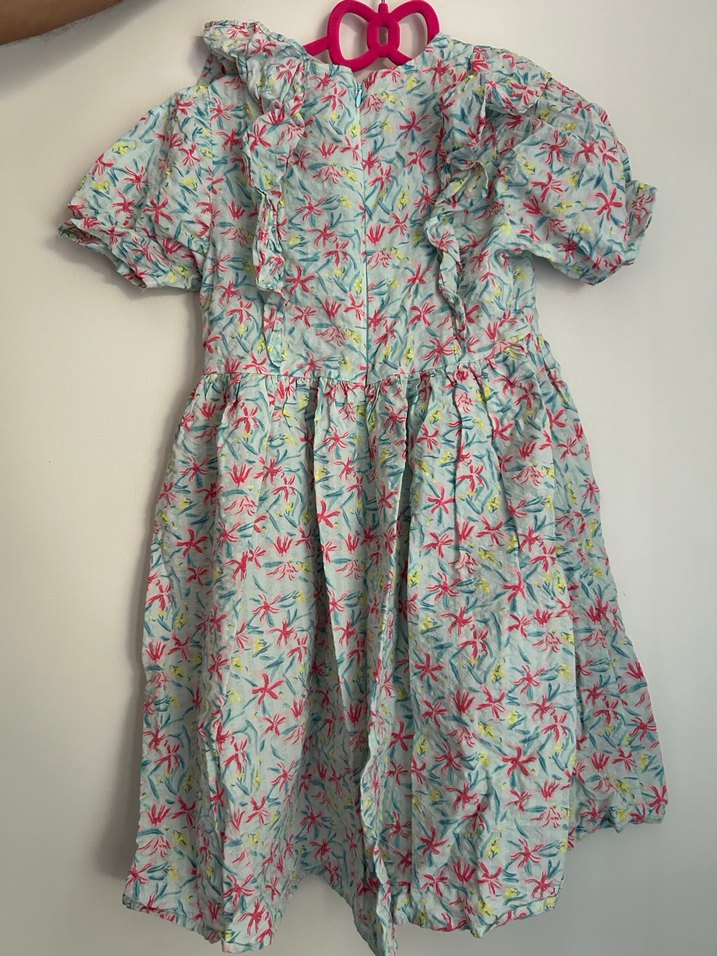 Çiçek Desenli Kız Elbisesi, Fırfırlı, Kısa Kollu - Görsel 3