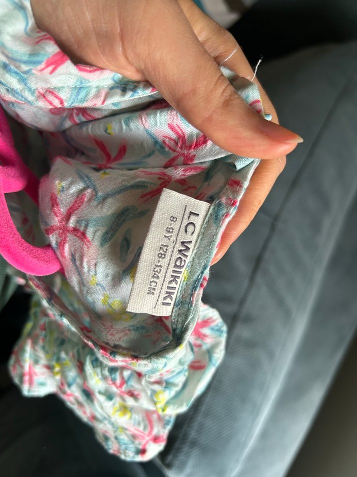 Çiçek Desenli Kız Elbisesi, Fırfırlı, Kısa Kollu - Görsel 4