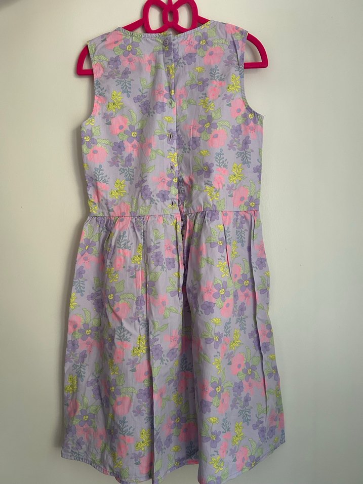 Kız Çocuk Mor Çiçekli Kolsuz Elbise - Görsel 2