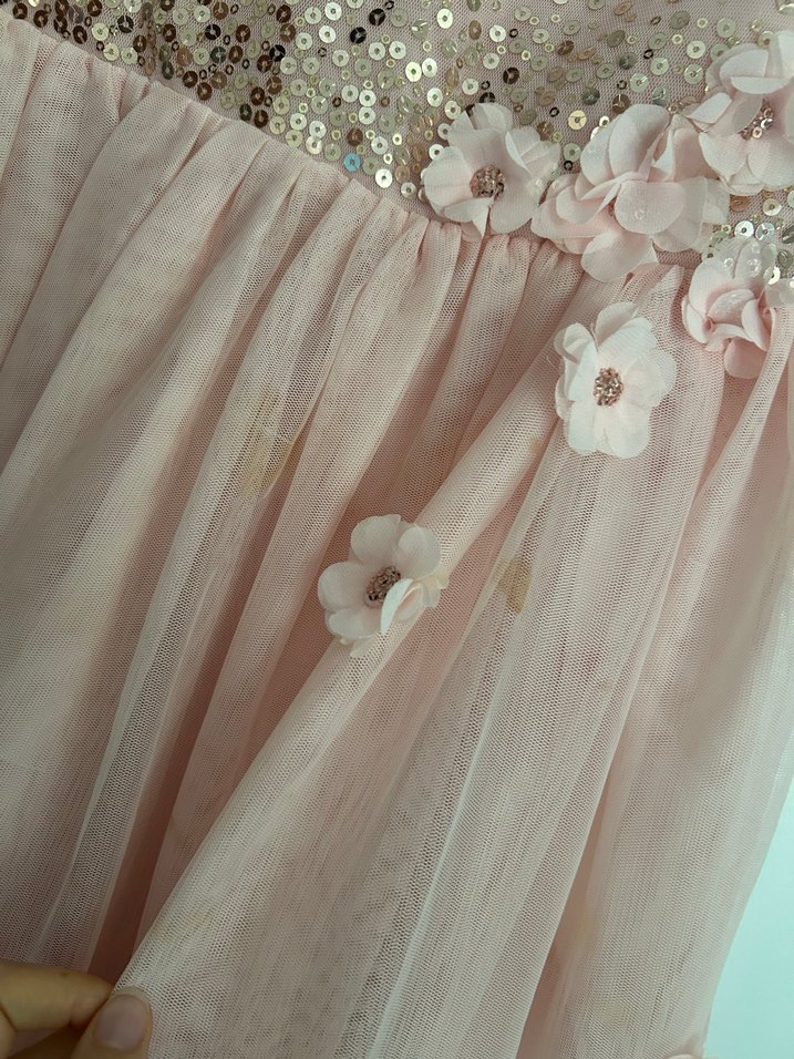 Kız Çocuk Pembe Payetli Nakışlı Elbise - Görsel 4