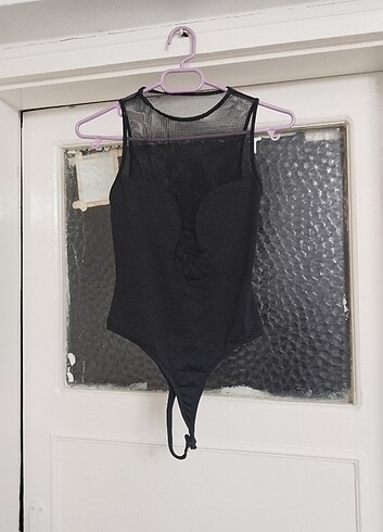 s Beden Bershka Siyah Çıt çıtlı Mayo Tül Detaylı