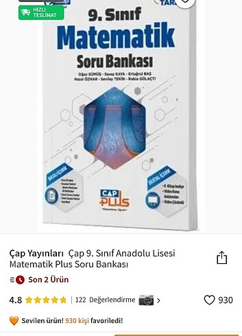 ÇAP PLUS 9. SINIF MATEMATİK SIFIR KAYNAK