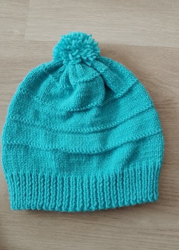 Turkuaz Renkli Örgü Kadın Bere el örgüsü yeni örüldü - Görsel 2