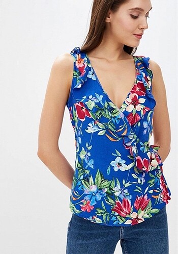 LCW Saks Mavisi Bluz Çiçek Desenli - Görsel 6