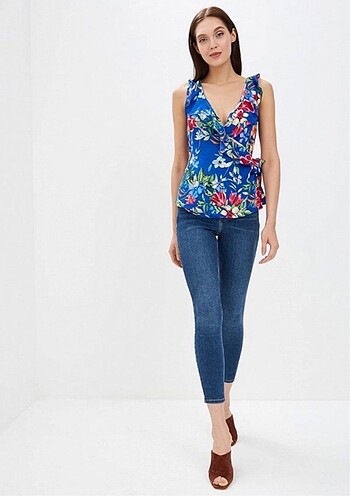 LCW Saks Mavisi Bluz Çiçek Desenli - Görsel 7