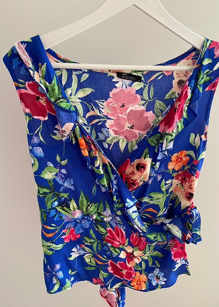 LCW Saks Mavisi Bluz Çiçek Desenli - Görsel 2