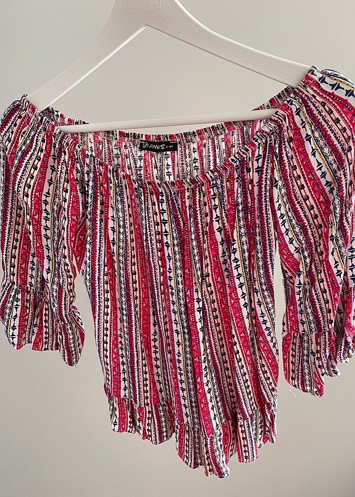 Pembe Yazlik Omzu Açık Bluz - Görsel 4