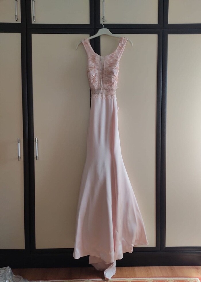 Sırtı Açık Uzun Pudra Abiye - Görsel 2