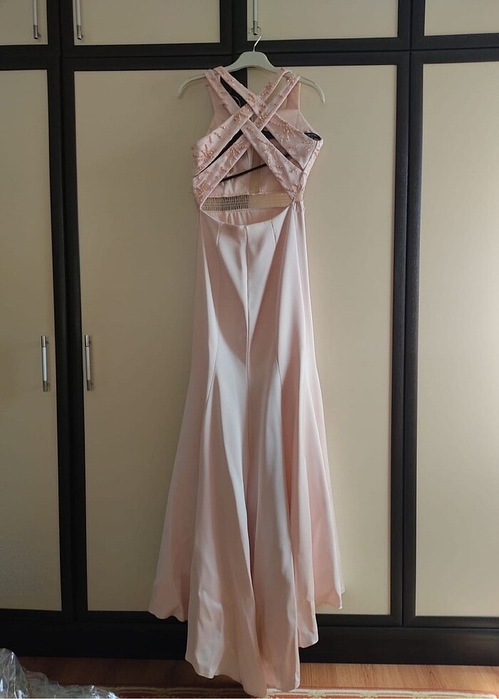 Sırtı Açık Uzun Pudra Abiye - Görsel 3