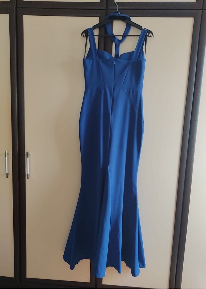 Saks Mavisi Uzun Gece Elbisesi - Görsel 2