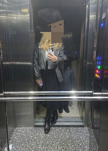 Kadın Siyah Biker Deri Ceket - Görsel 7