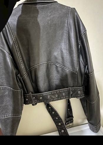 Kadın Siyah Biker Deri Ceket - Görsel 3