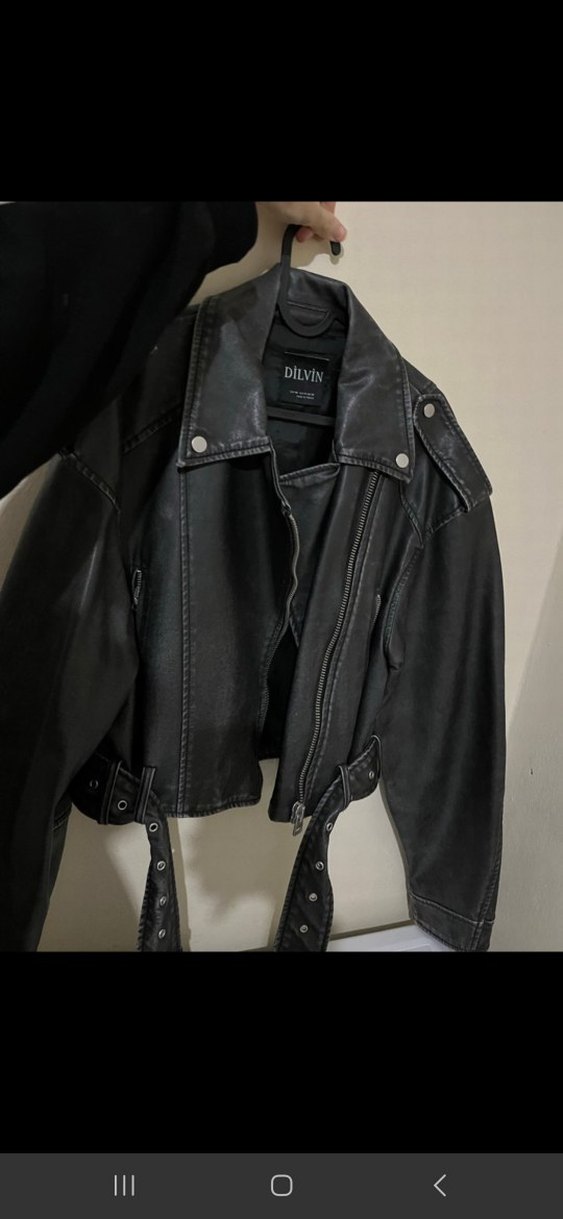 Kadın Siyah Biker Deri Ceket - Görsel 2