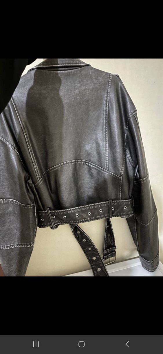 Kadın Siyah Biker Deri Ceket - Görsel 3