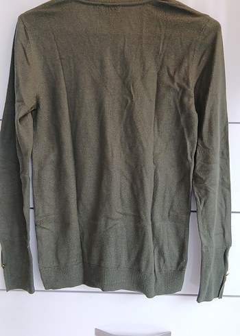 Kadın Haki V Yaka Uzun Kollu Triko Kazak - Görsel 3