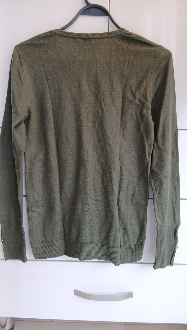 Kadın Haki V Yaka Uzun Kollu Triko Kazak - Görsel 3