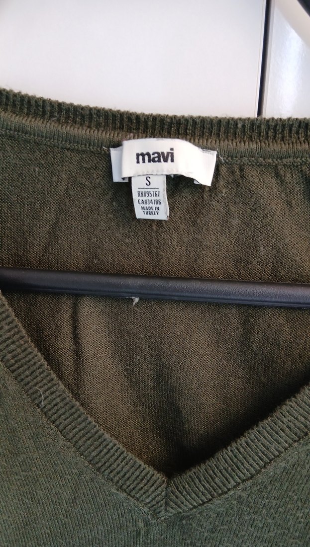 Kadın Haki V Yaka Uzun Kollu Triko Kazak - Görsel 2