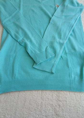 Turkuaz V Yaka Kadın Triko Kazak - Görsel 4