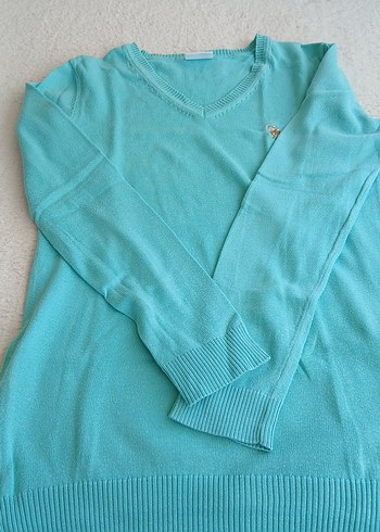 Turkuaz V Yaka Kadın Triko Kazak - Görsel 5