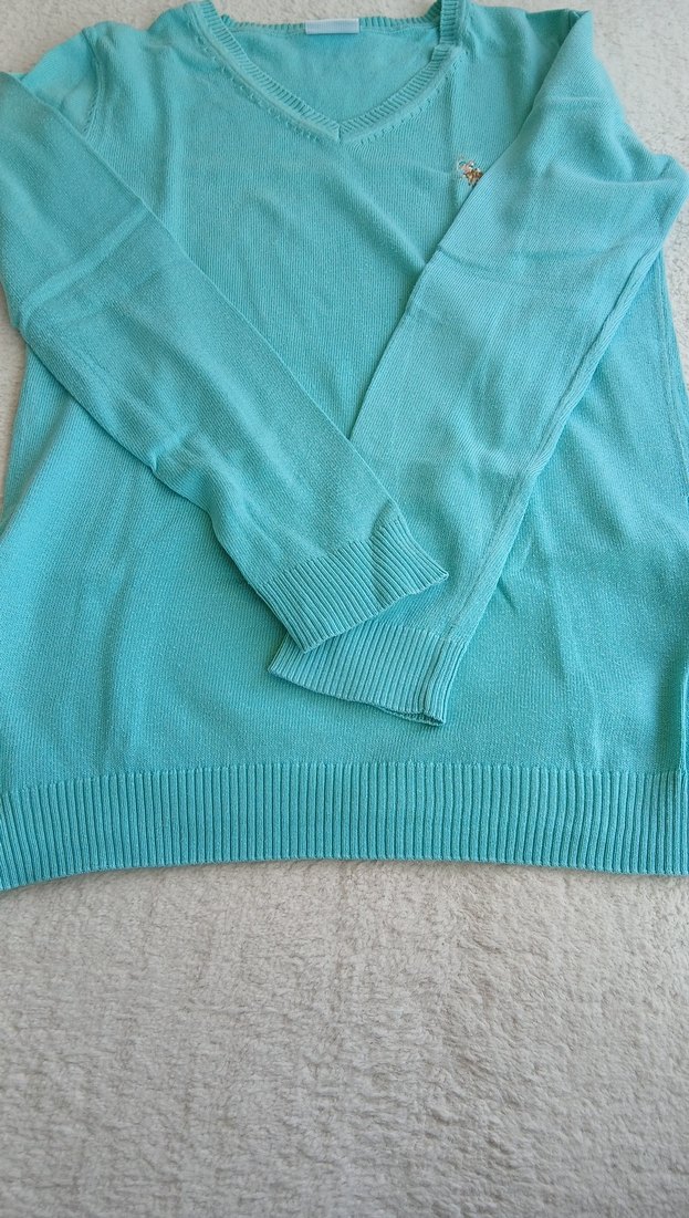 Turkuaz V Yaka Kadın Triko Kazak - Görsel 4