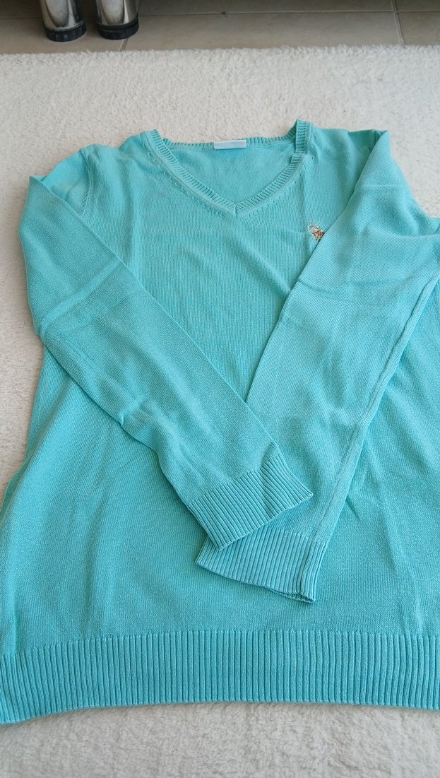 Turkuaz V Yaka Kadın Triko Kazak - Görsel 5